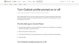 Turn Outlook profile prompt on or off - Office Support - Office 365