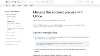 Manage the account you use with Office - Office Support
