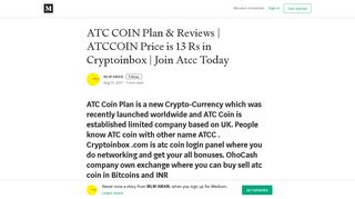 ATC COIN Plan & Reviews | ATCCOIN Price is 13 Rs in Cryptoinbox ...