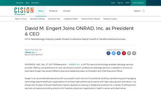 David M. Engert Joins ONRAD, Inc. as President & CEO - PR Newswire