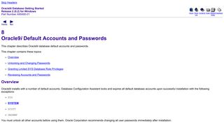 Oracle9i Default Accounts and Passwords - Oracle Docs