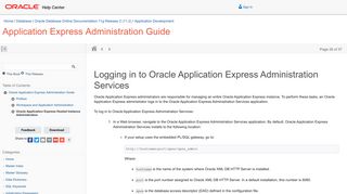 Logging in to Oracle Application Express Administration Services
