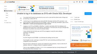 Unable to log in to database as SYS with Oracle SQL Developer ...
