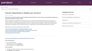 Cancel, Deactivate or Delete your Account - Pandora Help