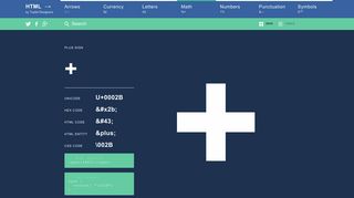 Plus Sign HTML Symbol, Character and Entity Codes - Toptal