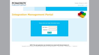 Pomeroy - Integration Management Portal - Login
