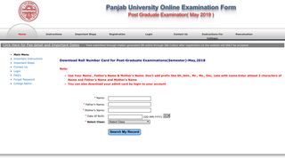 Registration - Post Graduate Examination - Panjab University