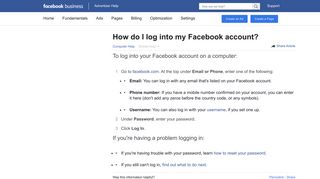 How do I log into my Facebook account? | Facebook Ads Help Center