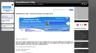 RapidWeaver FAQ - Password protect and login form