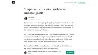 Simple authentication with React and MongoDB – Ko – Medium