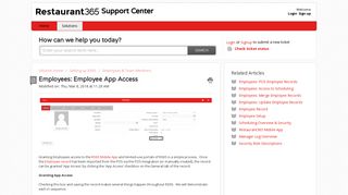 Employees: Employee App Access : Support Center - Solutions