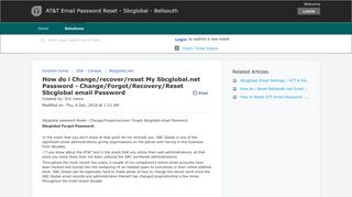 How do i Change/recover/reset My Sbcglobal.net Password - Solutions