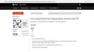 How to get SPUser from Display Name with C# code? - MSDN - Microsoft