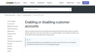 Enabling or disabling customer accounts · Shopify Help Center