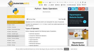 Python Basic Operators - Tutorialspoint