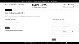 Sign Up For Special Offers - Havertys