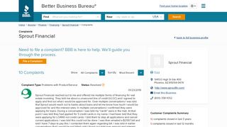 Sprout Financial | Complaints | Better Business Bureau® Profile