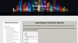 Login Bypass Using SQL Injection - Security Idiots!!