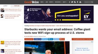 Starbucks wants your email address: Coffee giant tests new WiFi sign ...