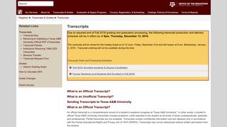 Transcripts - Office of the Registrar - Texas A&M University