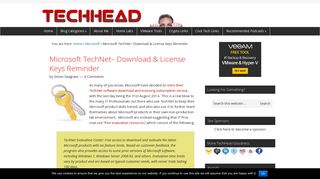 Microsoft TechNet– Download & License Keys Reminder - TechHead