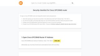192.168.0.1 - Cisco DPC3848 Router login and password - modemly