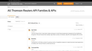 All Thomson Reuters API Families & APIs | DEVELOPER COMMUNITY
