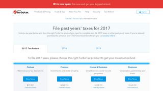 TurboTax® 2017 Tax Software for Filing Past Years' Taxes, Prior Year ...