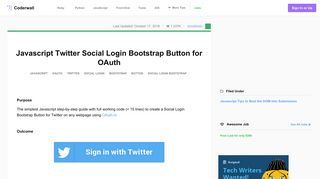 Javascript Twitter Social Login Bootstrap Button for OAuth (Example)