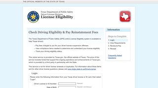Welcome | Official Texas Driver License Eligibility System | Texas.gov
