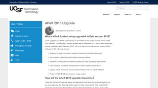 APeX 2018 Upgrade | it.ucsf.edu