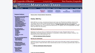 Online Bill Pay - Maryland Taxes - Comptroller of Maryland