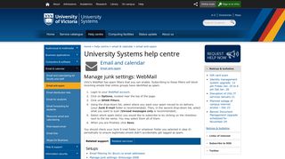 Manage junk settings: WebMail - University of Victoria - UVic