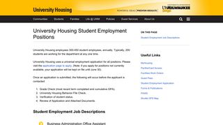 University Housing Student Employment Positions | University ... - UWM