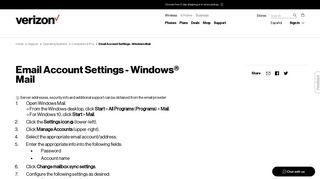 Email Account Settings - Windows Mail | Verizon Wireless