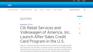 Citi Retail Services and Volkswagen of America, Inc. Launch After ...