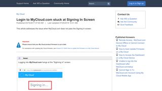 Login to MyCloud.com stuck at Signing In Screen - Service