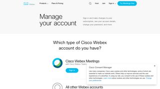 Sign in to manage your Webex account