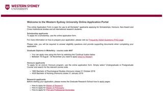 Western Sydney University Online Application - Welcome