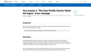 The User Profile Service failed the logon” error ... - Microsoft Support