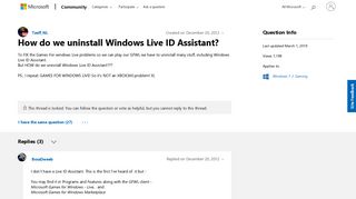 How do we uninstall Windows Live ID Assistant? - Microsoft Community