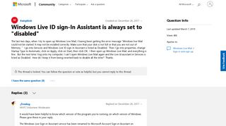 Windows Live ID sign-In Assistant is always set to 