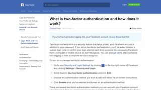 What is two-factor authentication and how does it work? | Facebook ...