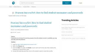 Pearson SuccessNet: How to find student usernames and passwords