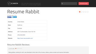 Resume Rabbit Reviews - scamion.com