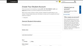The College Board Registration Page