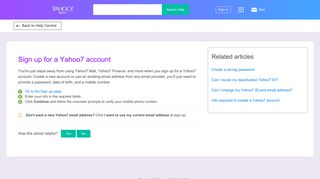 Sign up for a Yahoo7 account | Yahoo Help - SLN2056