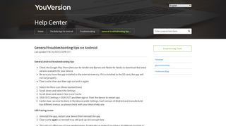 YouVersion | General troubleshooting tips on Android