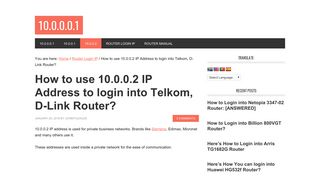 How to use 10.0.0.2 IP to login into Telkom, D-Link Router? - 10.0.0.0.1