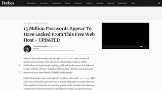 13 Million Passwords Appear To Have Leaked From This Free Web ...